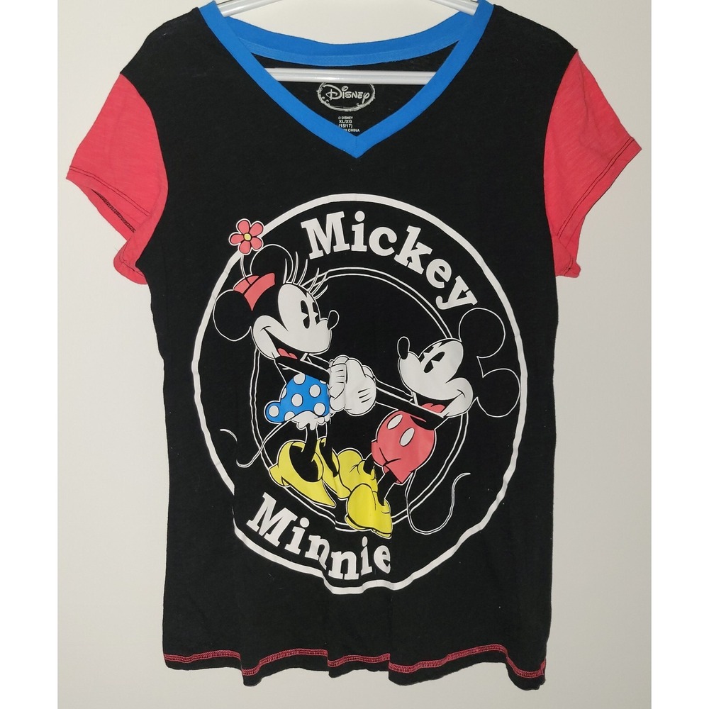 Disney Mickey Minnie Mouse Short Sleeve Shirt Kids XL 15-17 Black Red Blue